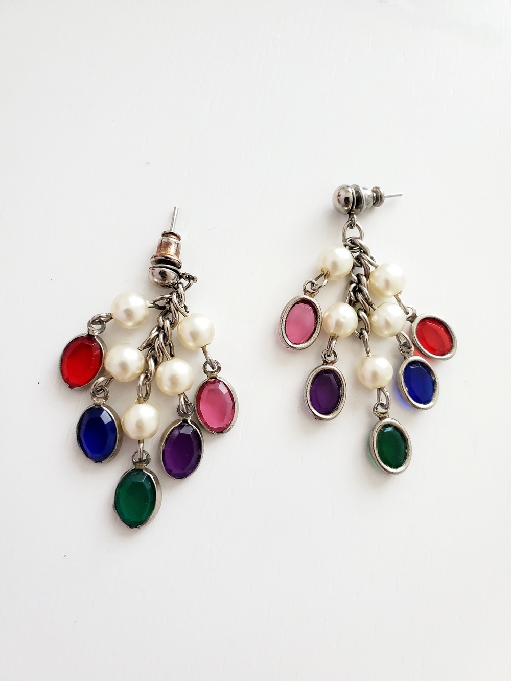 Multi Gemstone and Pearl Cascade Drop Earrings - Colorful Dangle for Women